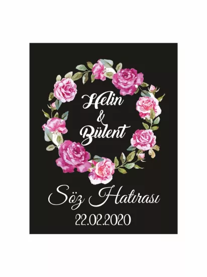 Söz Nişan Nikah Düğün Hatıra Magneti Modelleri ve Fiyatları – Siyah Zemin Pembe Gül Çiçek Çelenkli Romantik Botanik Magnet | Zajabaskı