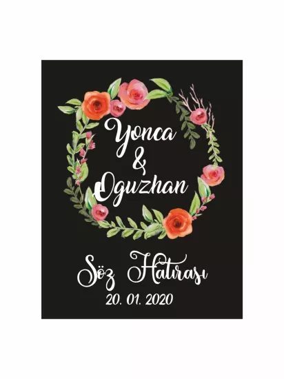 Söz Nişan Nikah Düğün Hatıra Magneti Modelleri ve Fiyatları – Siyah Zemin Turuncu Çiçek Çelenkli Romantik Magnet | Zajabaskı