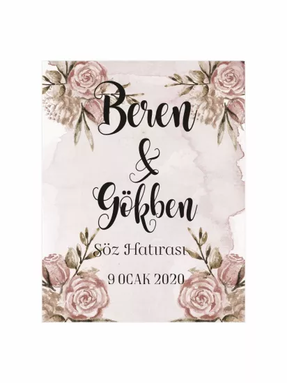 Söz Nişan Nikah Düğün Hatıra Magneti Modelleri ve Fiyatları – Vintage Bej Zemin Gül Çiçekli Zarif Romantik Magnet | Zajabaskı