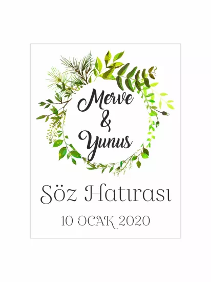 Söz Nişan Nikah Düğün Hatıra Magneti Modelleri ve Fiyatları – Yeşil Yaprak Çelenkli Rustik Doğa Magnet | Zajabaskı