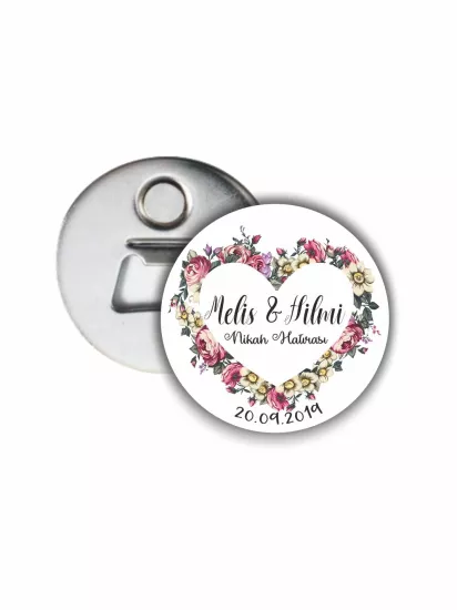 Söz Nişan Nikah Düğün Hatırası Açacak Magnet Kalp Çiçek Çerçeve Tema | 58mm Magnet Açacak | Zajabaskı
