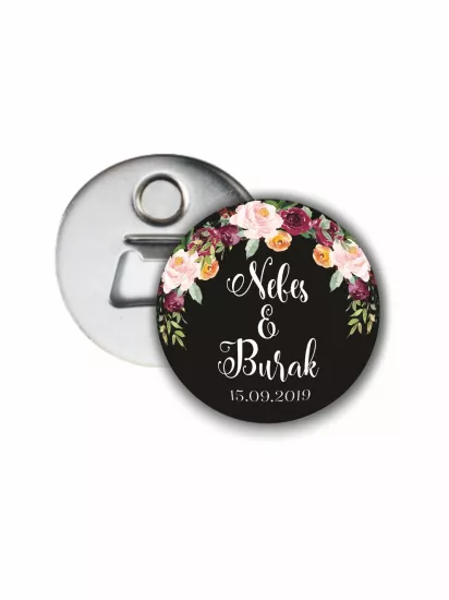 Söz Nişan Nikah Düğün Hatırası Açacak Magnet Siyah Zemin Boho Çiçek Konsept | Zajabaskı