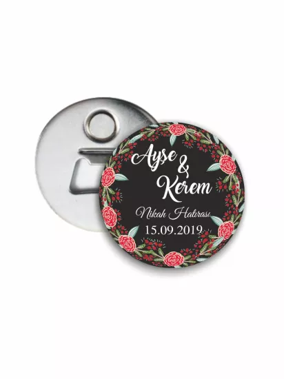 Söz Nişan Nikah Düğün Hatırası Açacak Magneti Kırmızı Çiçek Tema | 58mm Magnet Açacak | Zajabaskı
