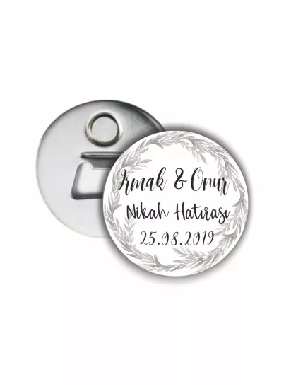 Söz Nişan Nikah Hatıra Açacak Magnet Gri Çiçek Çerçeve Tema | 58mm Magnet Açacak | Zajabaskı