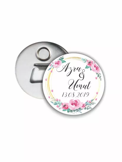 Söz Nişan Nikah Hatırası Açacak Magnet Pembe Çiçek Çerçeve Tema | 58mm Magnet Açacak | Zajabaskı