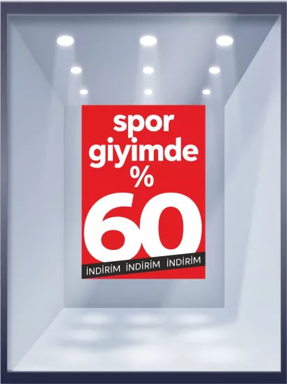 Spor Giyimde %60 İndirim Vitrin Folyo Baskısı | Zajabaskı