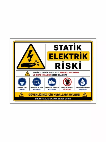 Statik Elektrik Riski Uyarı İkaz Levhası 40x30cm | Zajabaskı