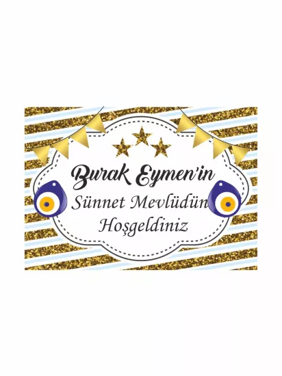 Gold Çizgili Sünnet Afişi Modelleri ve Fiyatları | Yıldızlı Nazar Boncuklu Mevlid Arka Fon – Zajabaskı