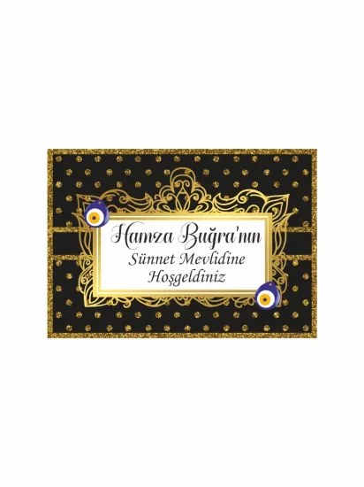 Siyah Gold Damask Sünnet Afişi Modelleri ve Fiyatları | Klasik Çerçeveli Fon – Zajabaskı