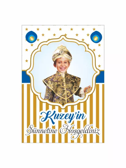 Sünnet Karşılama Panosu Gold Mavi Ayaklı 50x70 100x70 Foreks Baskı | Zajabaskı
