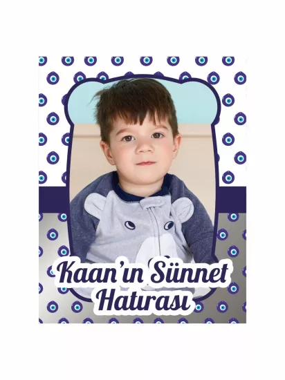 Sünnet Magneti Resimli Nazar Boncuk Desenli Mor Lacivert Şeritli Sade Konsept Sünnet Hatırası Magneti | Zajabaskı