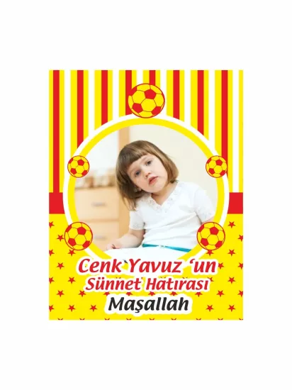 Sünnet Magneti Resimli Sarı Kırmızı Çizgili Futbol Toplu Yıldız Desenli Maşallah Temalı Sünnet Hatırası Magneti | Zajabaskı