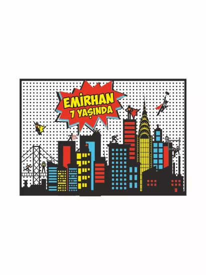 Süper Kahramanlar Zeminli Doğum Günü Afişi | Kahraman Temalı Parti Afişi | Zajabaskı
