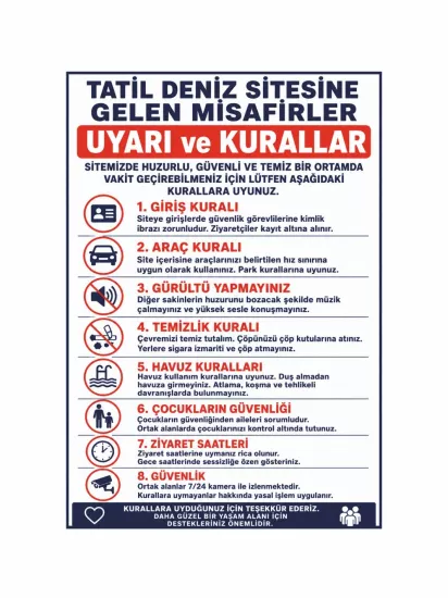 Tatil Sitesi Misafir Uyarı Levhası 50x35 | Zajabaskı