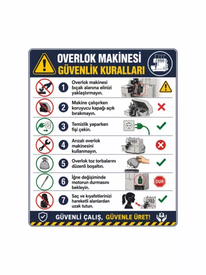 Tekstil Overlok Makinesi Güvenlik Kuralları Levhası 50x40cm | Zajabaskı