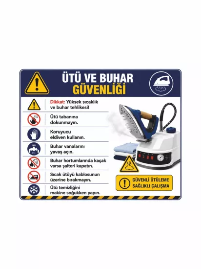 Tekstil ve Buhar Güvenliği Uyarı Levhası 50x40cm | İş Güvenliği Levhası | Zajabaskı