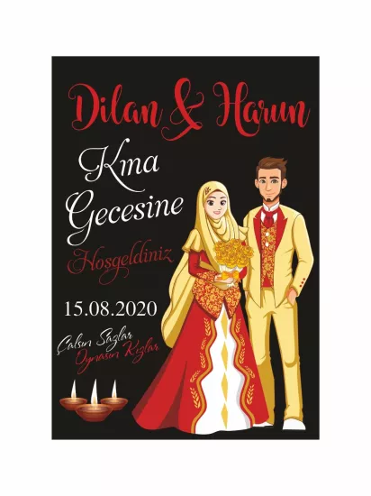 Kına Karşılama Panosu Modelleri ve Fiyatları Tesettürlü Gelin Damat Konsept | Zajabaskı