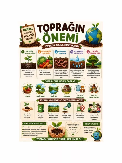 Toprağın Önemi Okul Sınıf Öğrenci Afişi | Eğitici Doğa Posteri | ZajaBaskı