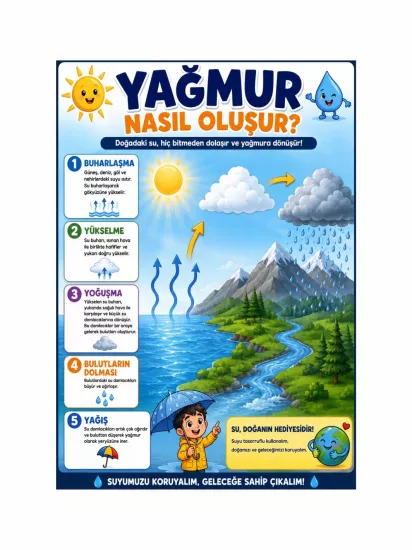 Yağmur Nasıl Oluşur? Okul Sınıf Öğrenci Eğitici Afişi | ZajaBaskı