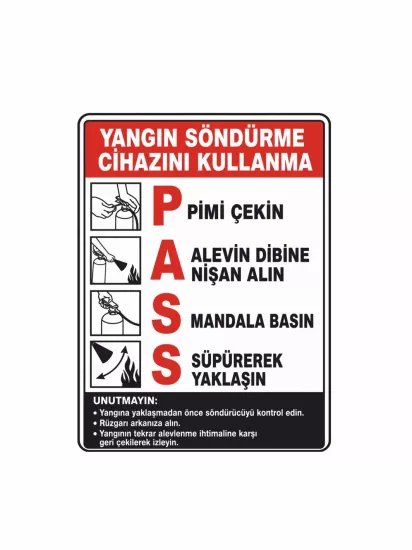 Yangın Söndürme Cihazı Kullanma Talimatı Uyarı Levhası 40x30cm | Zajabaskı