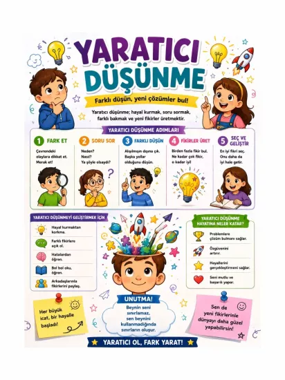 Yaratıcı Düşünme Afişi Okul Sınıf Öğrenci Eğitici Afişi | ZajaBaskı