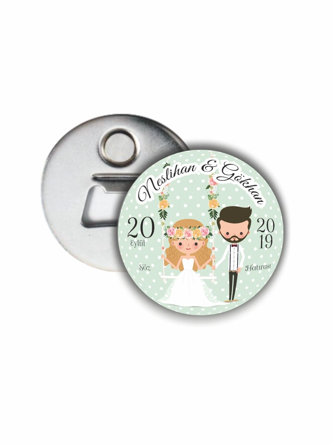 Söz Hatırası Açacak Magneti Gelin Damat Tema 58mm Buton Magnet