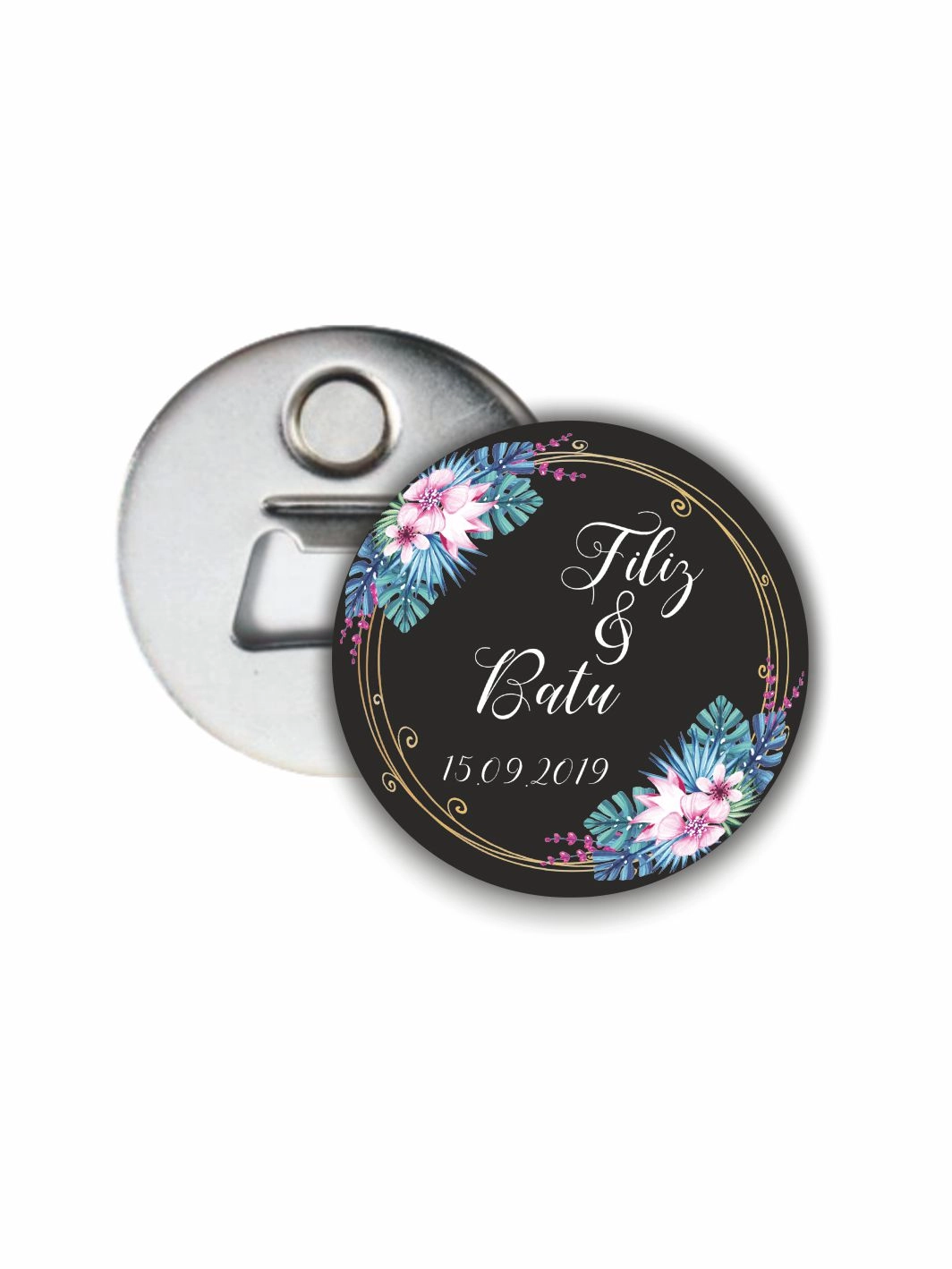 Söz Nikah Düğün Hatırası Açacak Magneti Boho Çiçek Tema 58mm Buton Magnet