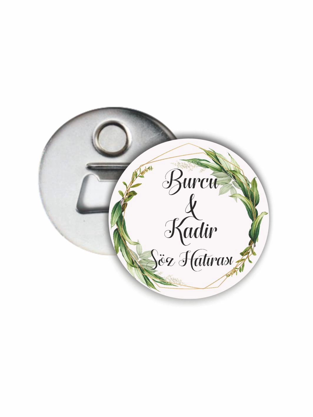 Söz Nişan Açacak Magnet Yeşil Çiçek Çerçeve Konsept 58mm Buton Magnet