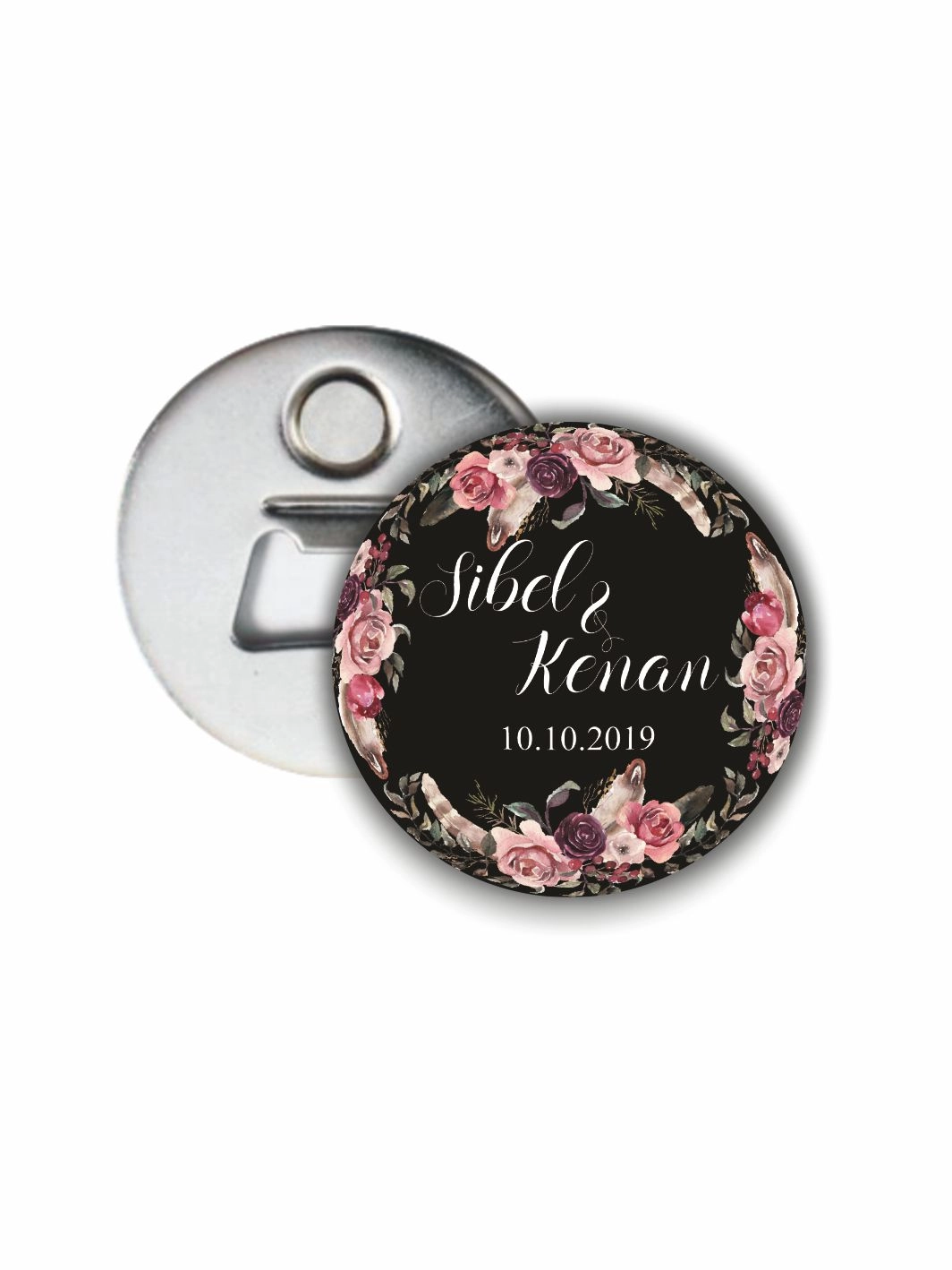 Söz Nişan Düğün Açacak Magnet Boho Çiçek Çerçeve Tema 58mm Buton Magnet