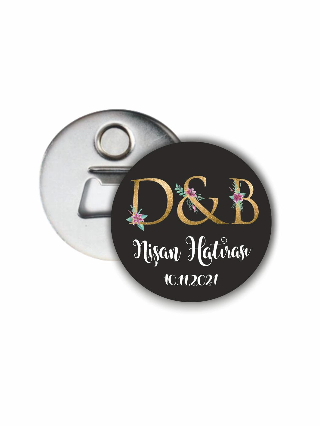 Söz Nişan Düğün Açacak Magnet Gold İsim Baş Harfler Tema 58mm Buton Magnet