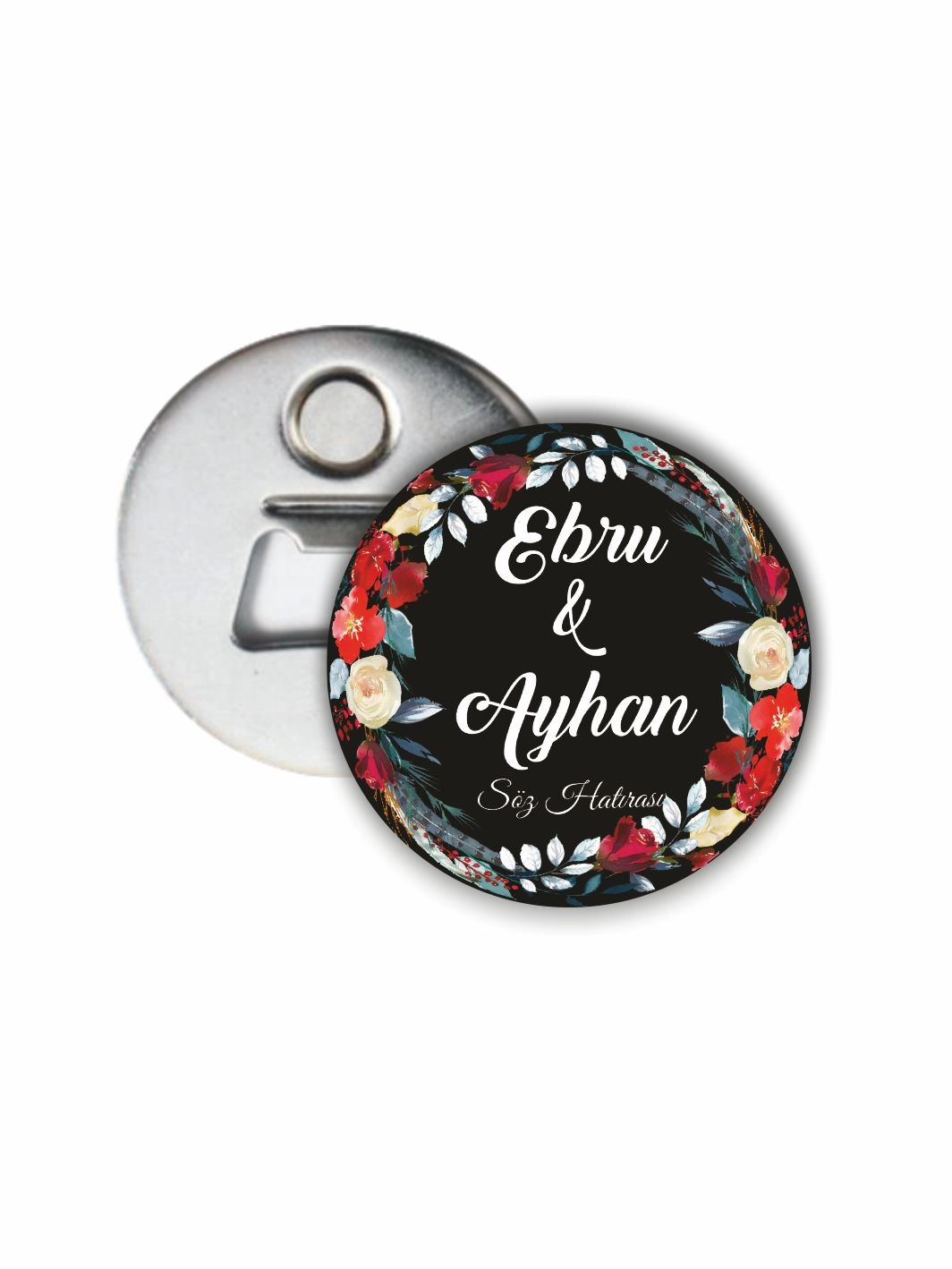 Söz Nişan Düğün Açacak Magneti Boho Çiçek Çerçeve Tema 58mm Buton Magnet