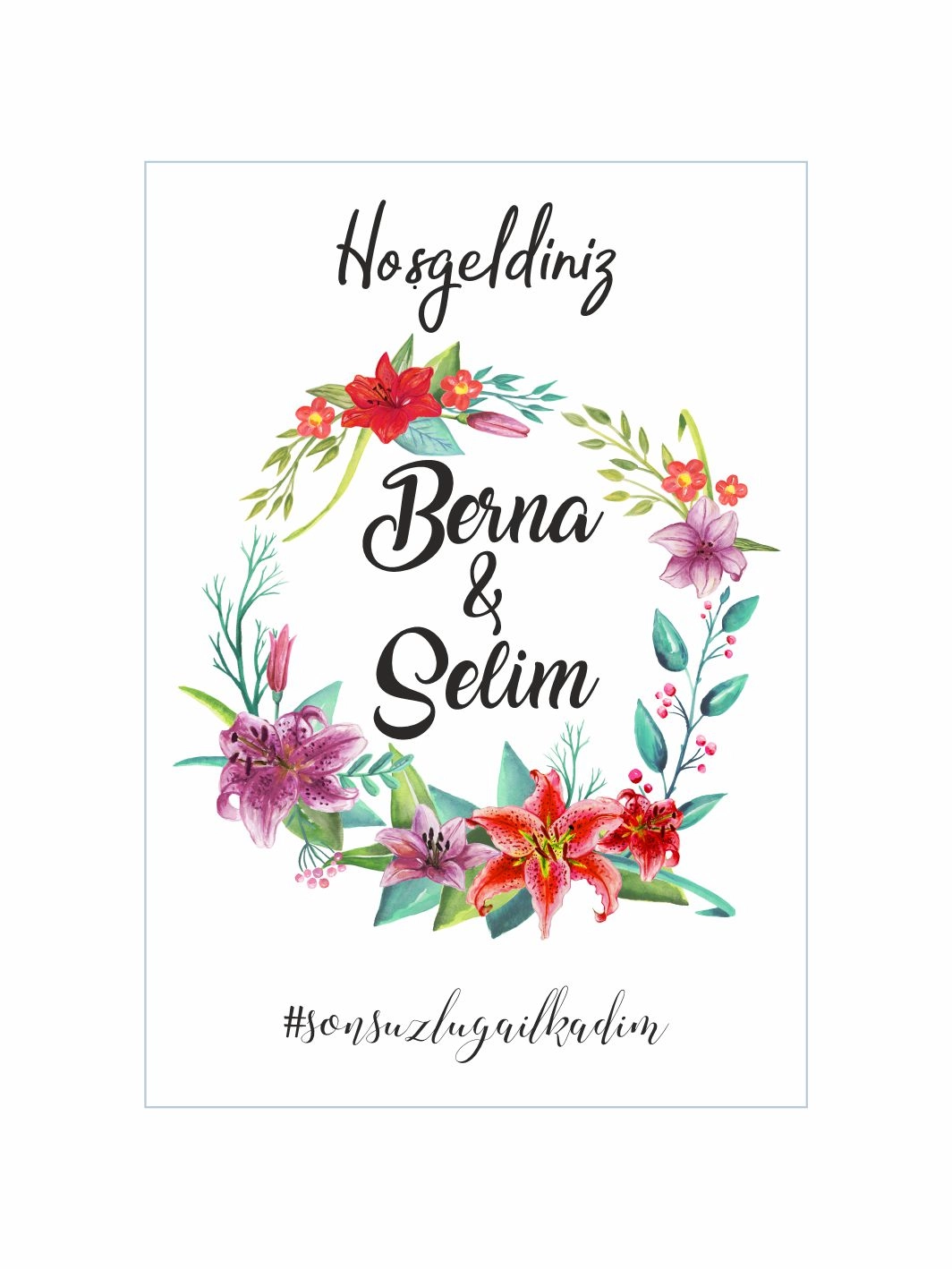 Söz Nişan Düğün Ayaklı Karşılama Panosu Renkli Çiçek Çelenkli Doğal Botanik Romantik Konsept