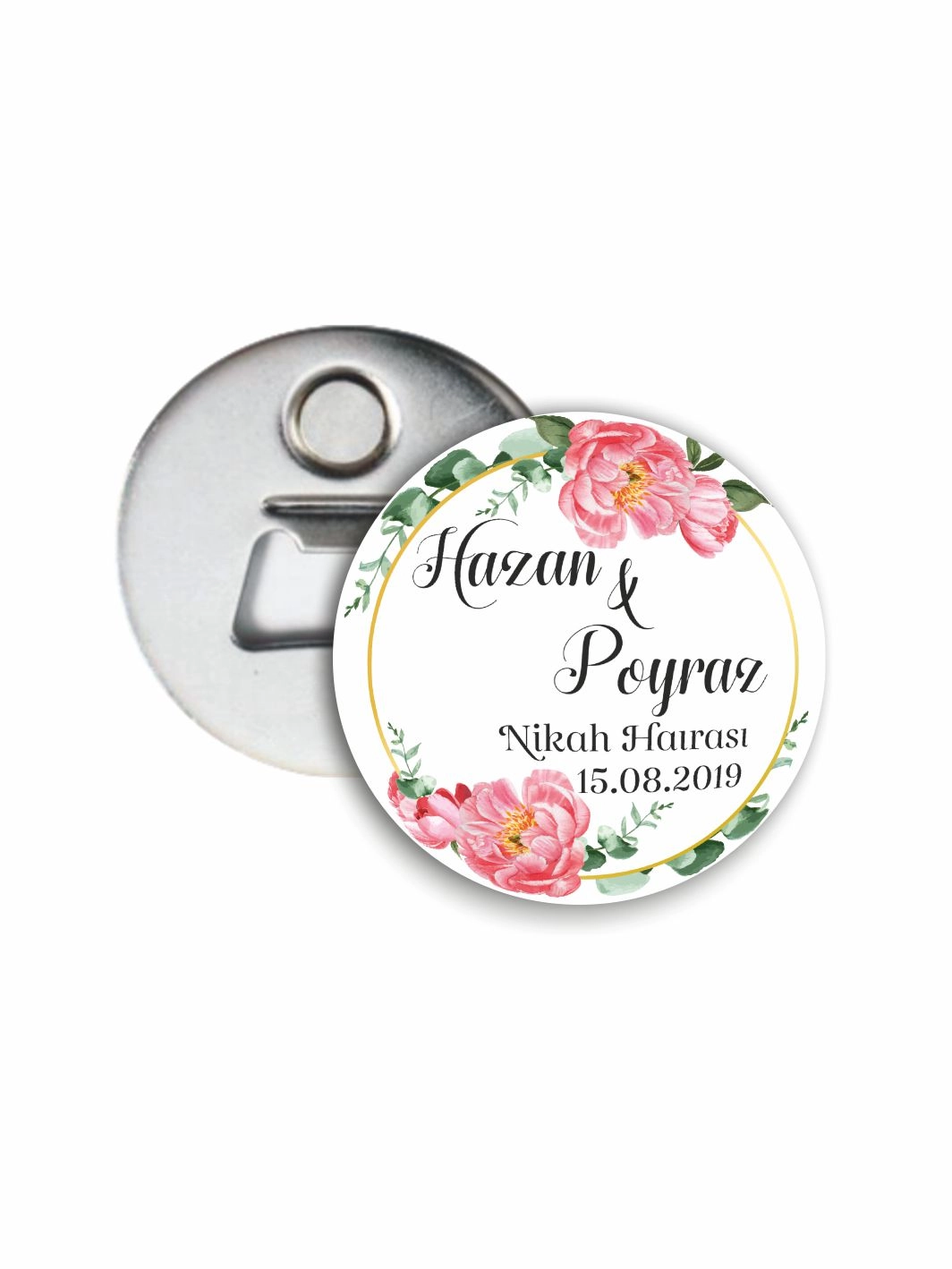 Söz Nişan Düğün Hatıra Açacak Magneti Soft Pembe Çiçek Çerçeve Tema 58mm Buton Magnet