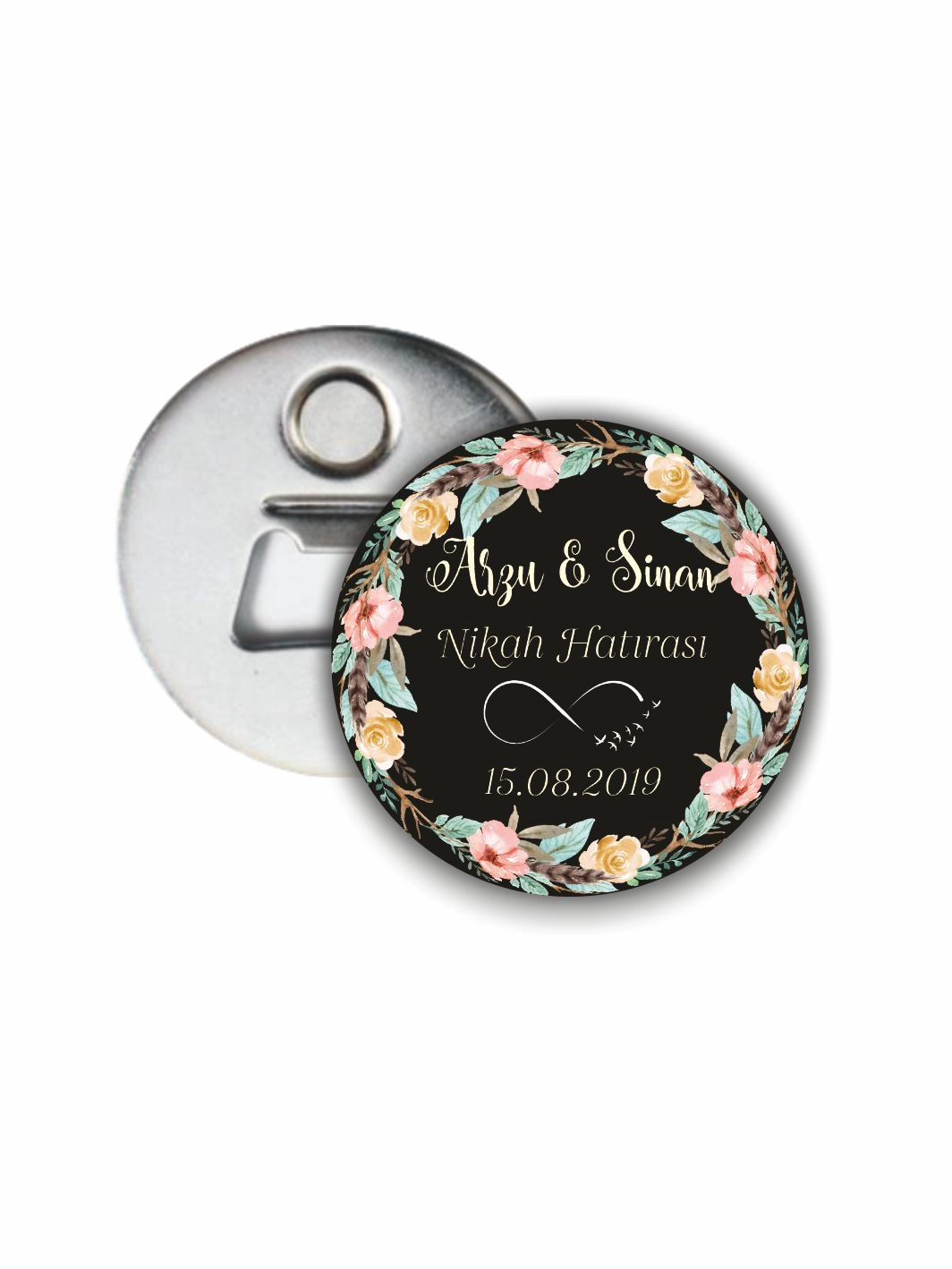 Söz Nişan Düğün Hatırası Açacak Magnet Boho Çiçekler Tema 58mm Buton Magnet