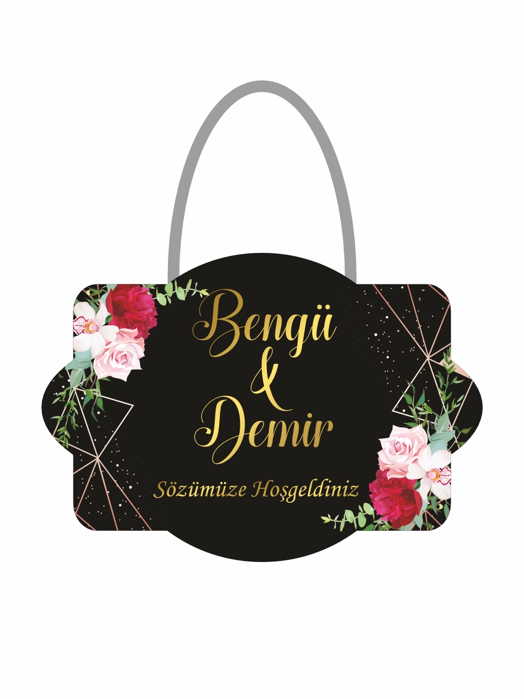 Söz Nişan Kapı Süsü  Siyah Zemin Boho Çiçek Tema Dekoratif Kapı Süsü