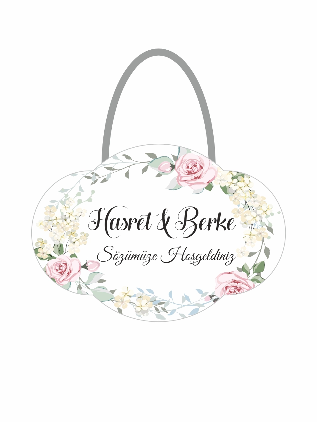 Söz Nişan Kapı Süsü Soft Pembe Çiçek Çerçeve Tema