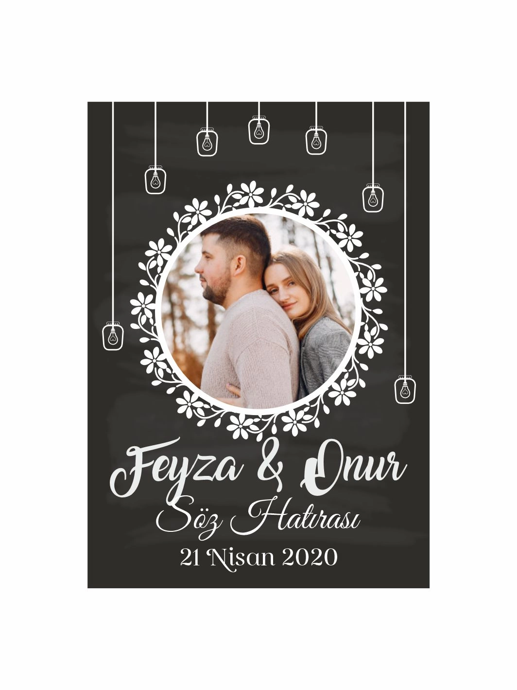 Söz Nişan Nikah Düğün Hatıra Magneti Fotoğraflı Işık Sarkıtlı Rustik Romantik Konsept