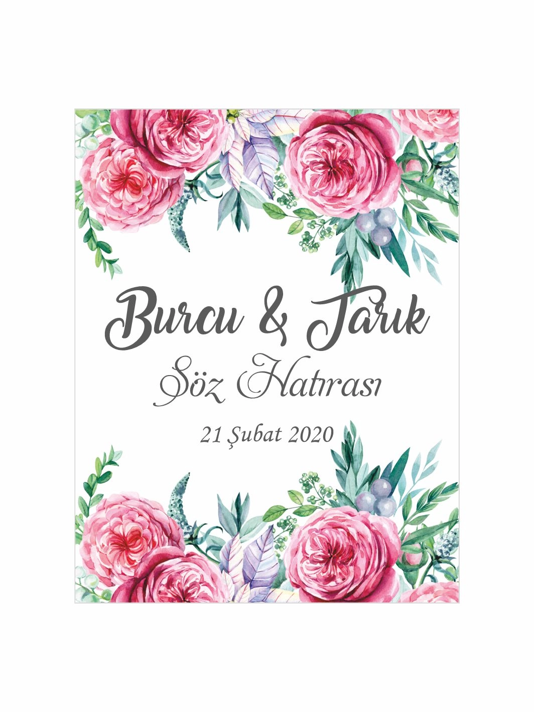 Söz Nişan Nikah Düğün Hatıra Magneti Pembe Gül Çiçekli Botanik Romantik Konsept