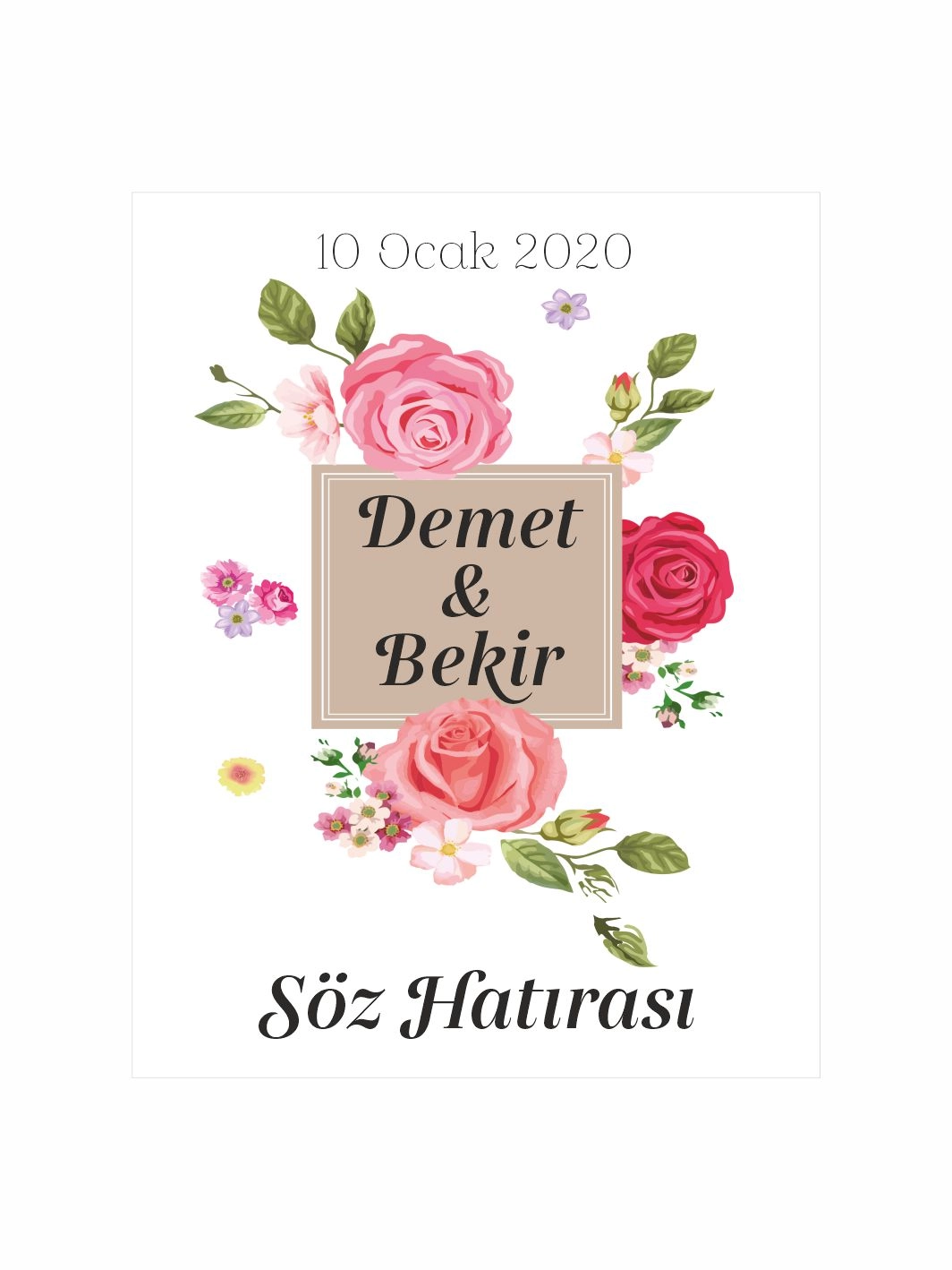 Söz Nişan Nikah Düğün Hatıra Magneti Pembe Gül Çiçekli Vintage Romantik Konsept