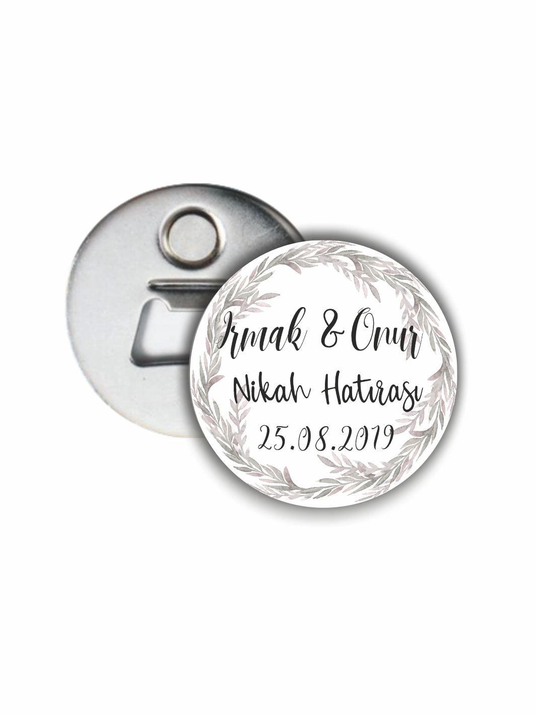 Söz Nişan Nikah Hatıra Açacak Magnet Gri Çiçek Çerçeve Tema 58mm Buton Magnet