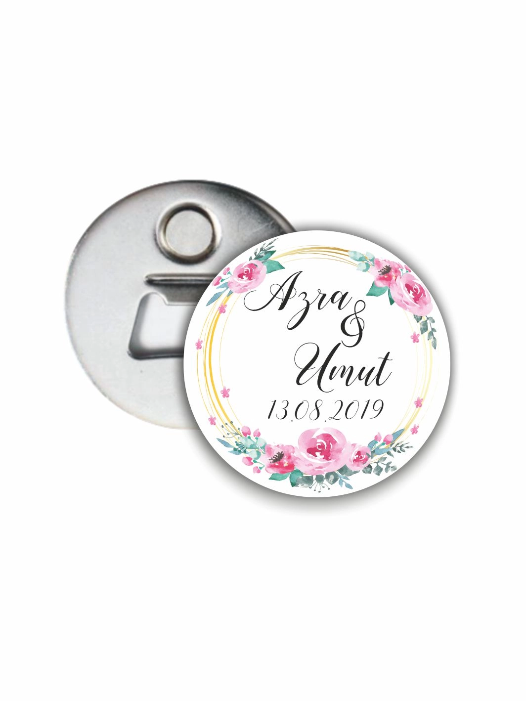 Söz Nişan Nikah Hatırası Açacak Magnet Pembe Çiçek Çerçeve Tema 58mm Buton Magnet