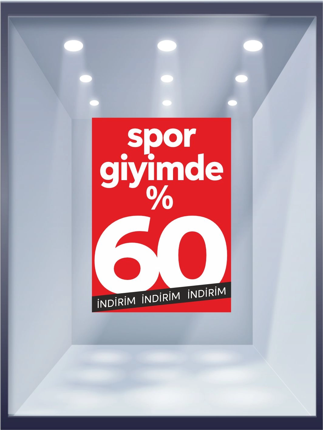 Spor Giyimde %60 İndirim Folyo Baskısı Mağaza Vitrin Hazır Görsel