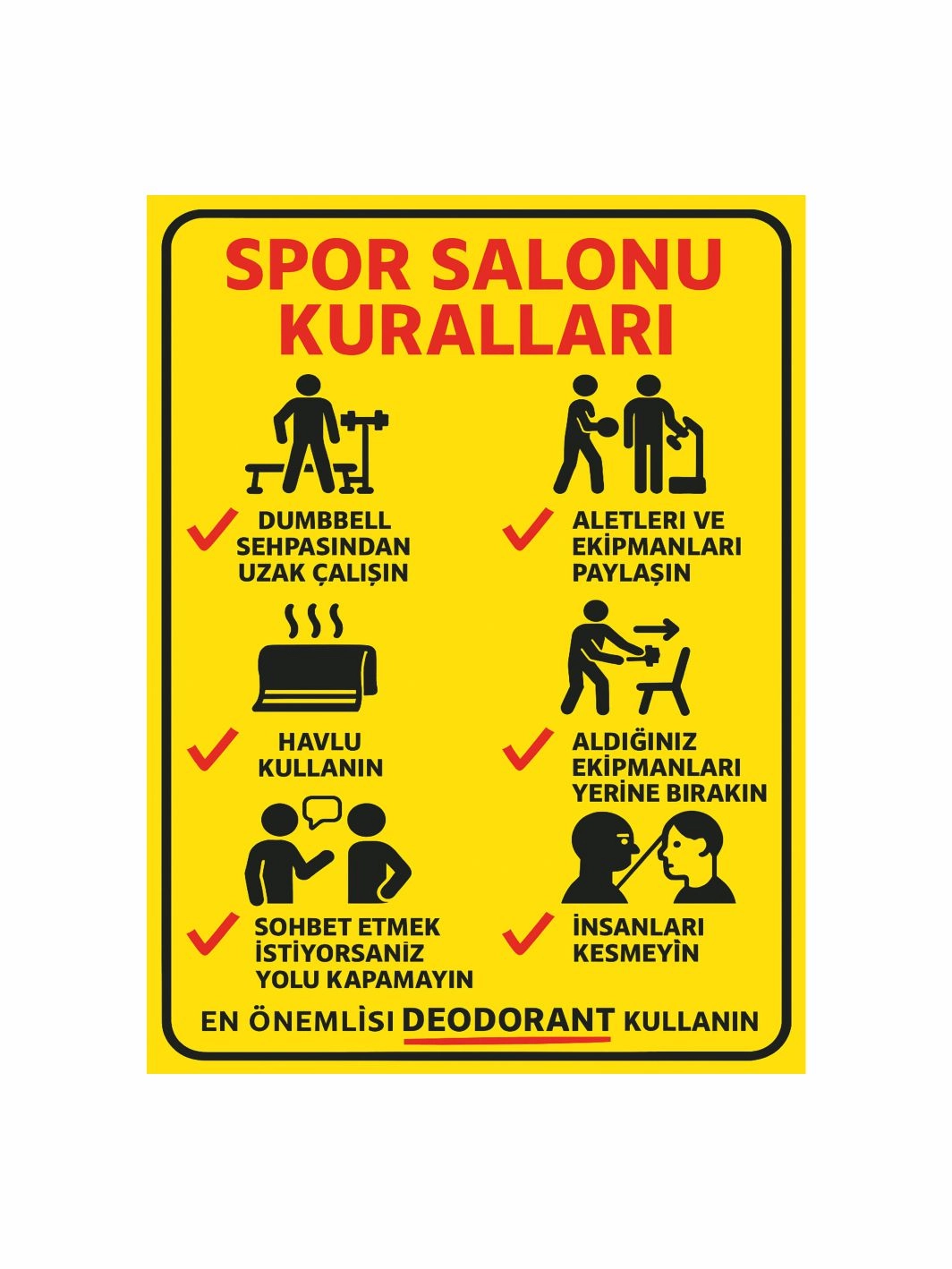 Spor Salonu Kuralları Uyarı Levhası