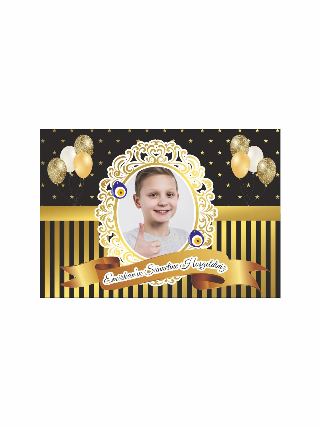Siyah Gold Yıldızlı Balonlu Resimli Çerçeveli Lüks Konsept Fotoğraf Arka Fon Sünnet Afişi