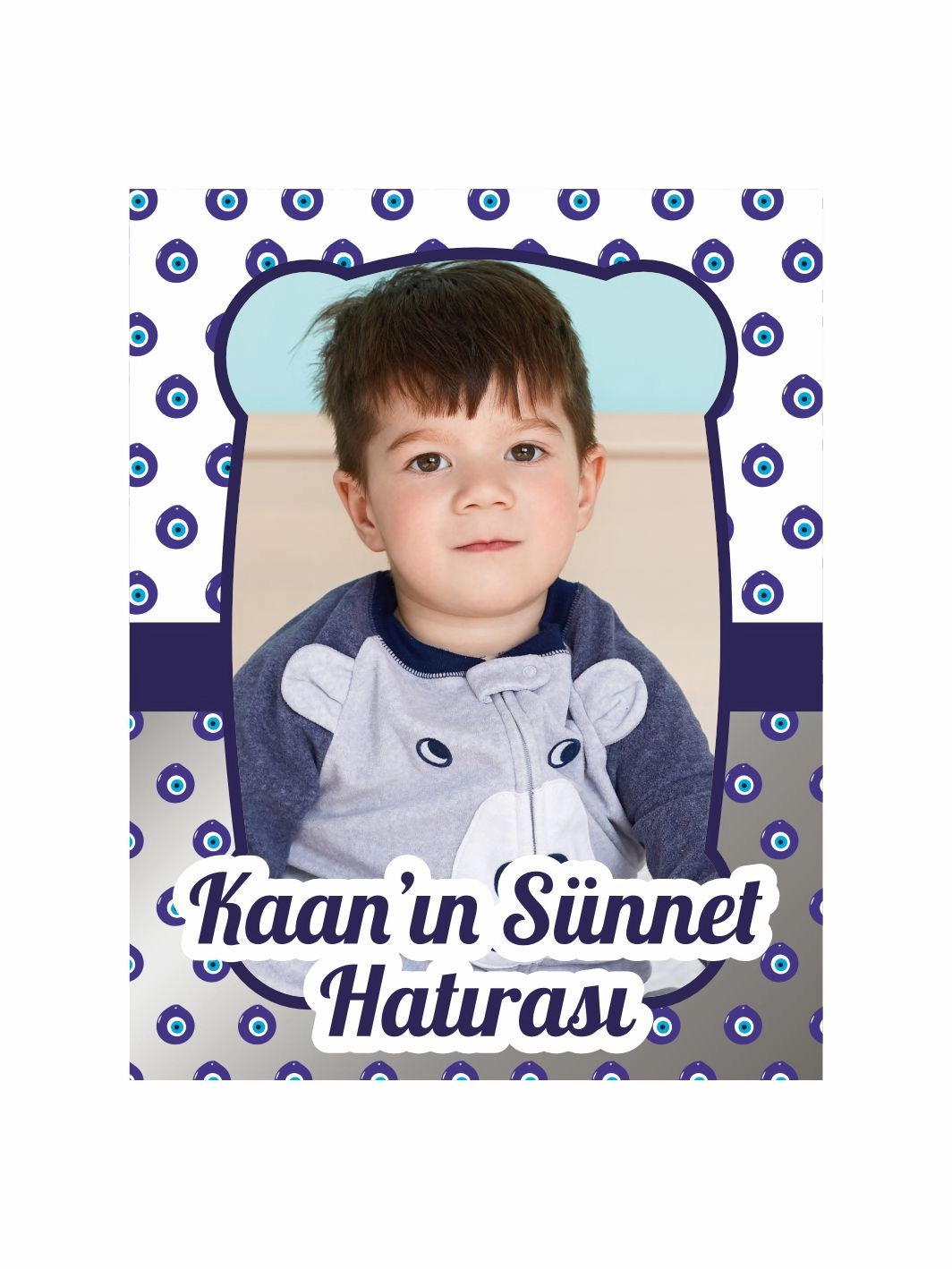 Sünnet Magneti Resimli Nazar Boncuk Desenli Mor Lacivert Şeritli Sade Konsept Sünnet Hatırası Magneti