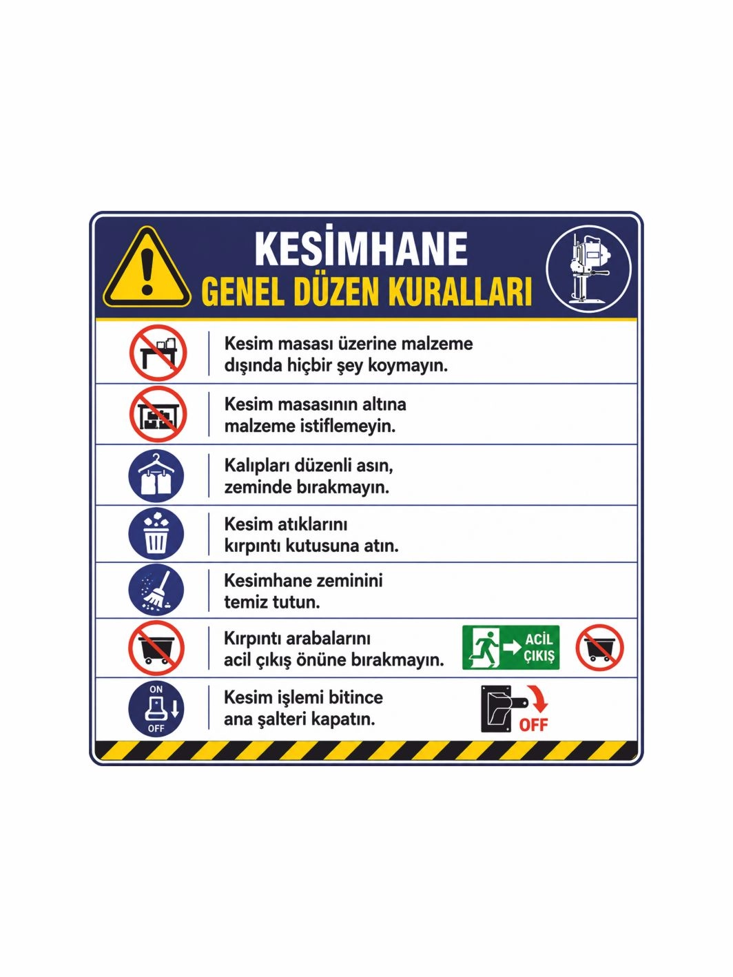 Tekstil Kesimhane Genel Düzen Kuralları Uyarı Levhası 40x40cm