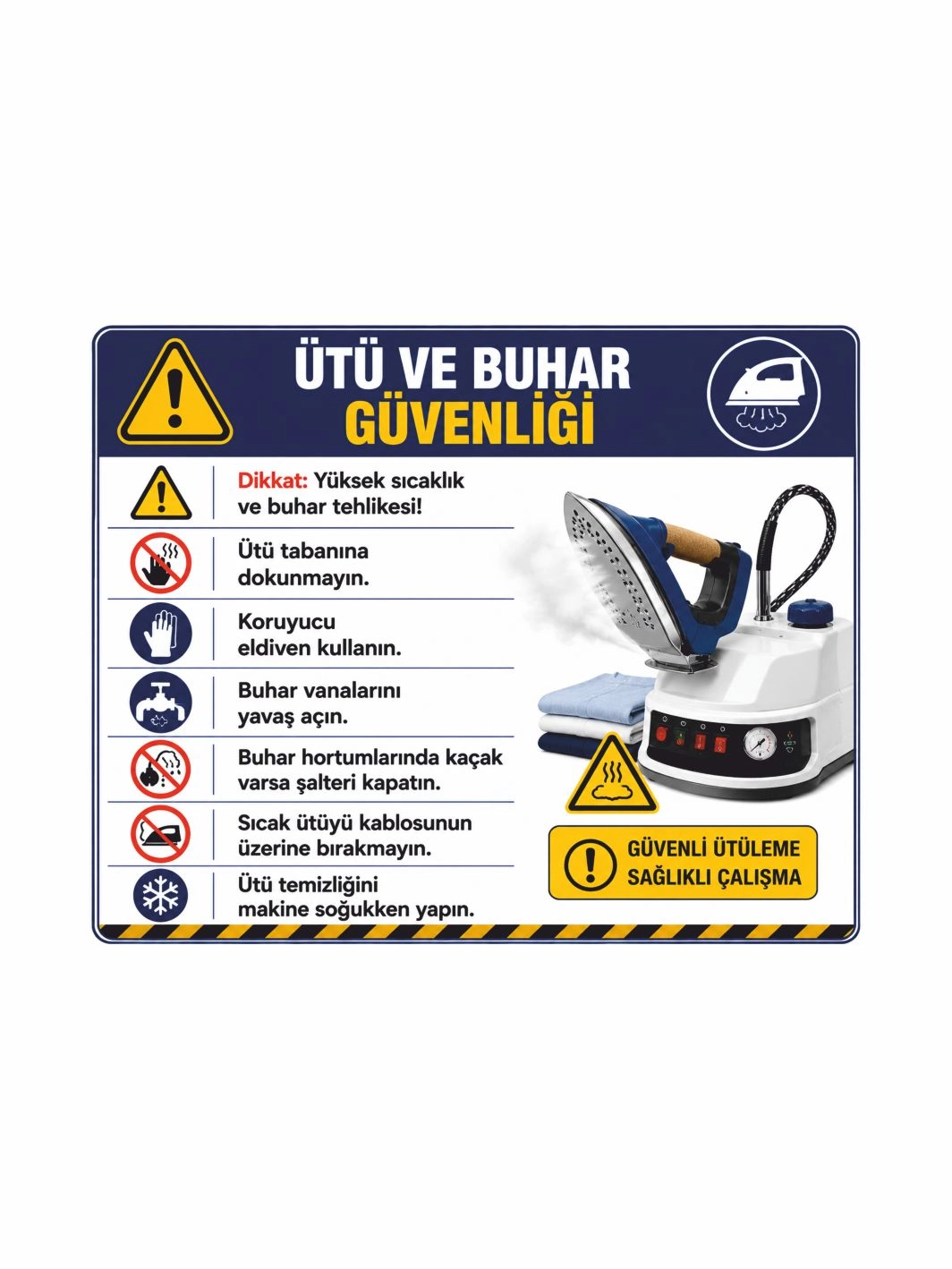 Tekstil ve Buhar Güvenliği Uyarı Levhası 50x40cm