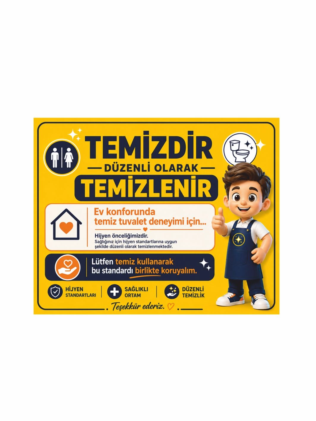 Tuvaletlerimiz Temizdir Uyarı Levhası 40x30cm Foreks Üzeri Folyo Baskı
