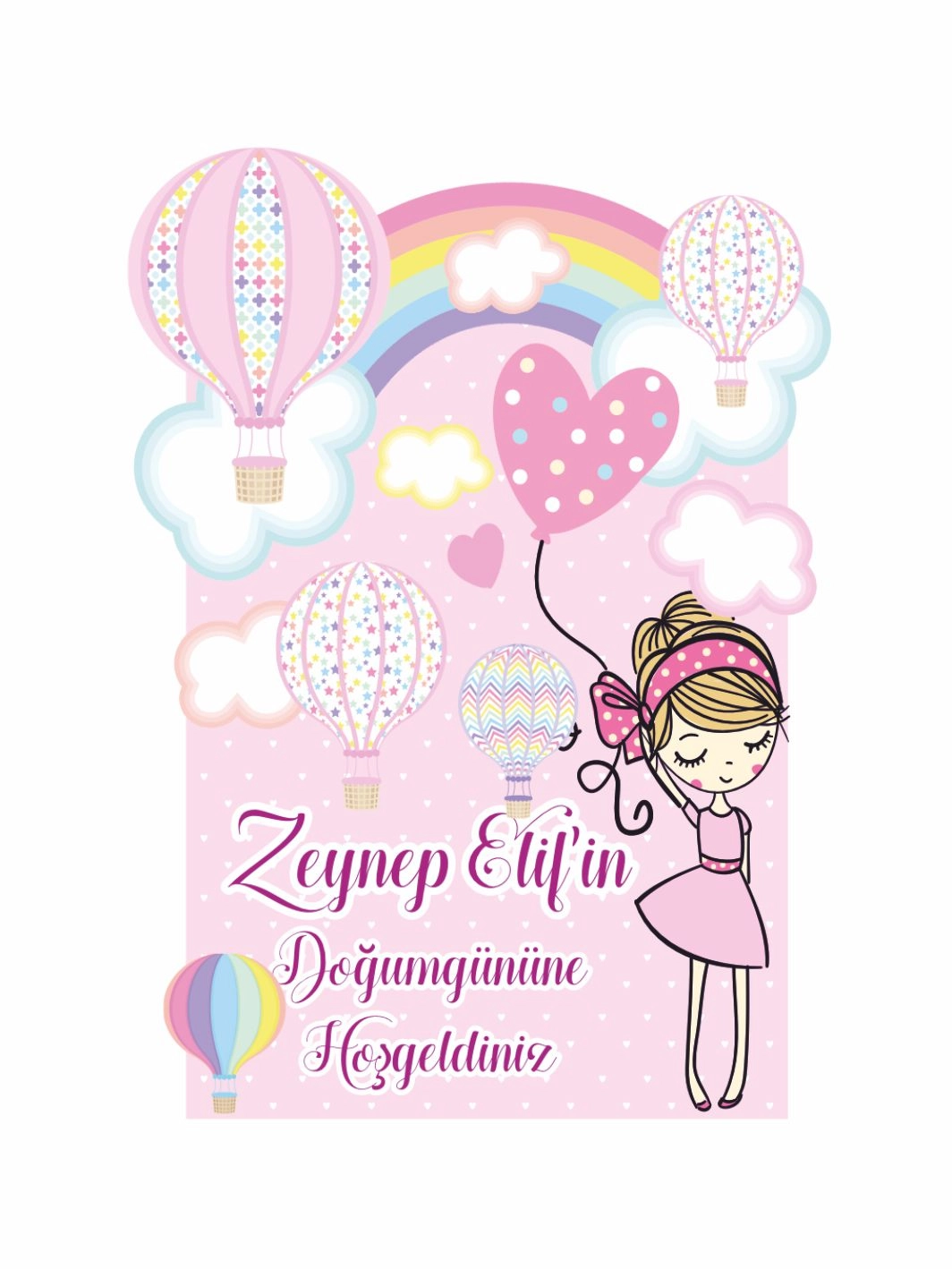 Uçan Balon Gökkuşağı Temalı 1 Yaş Doğum Günü Ayaklı Karşılama Panosu Pembe Kız Bebek Parti Konsept Karşılama Panosu
