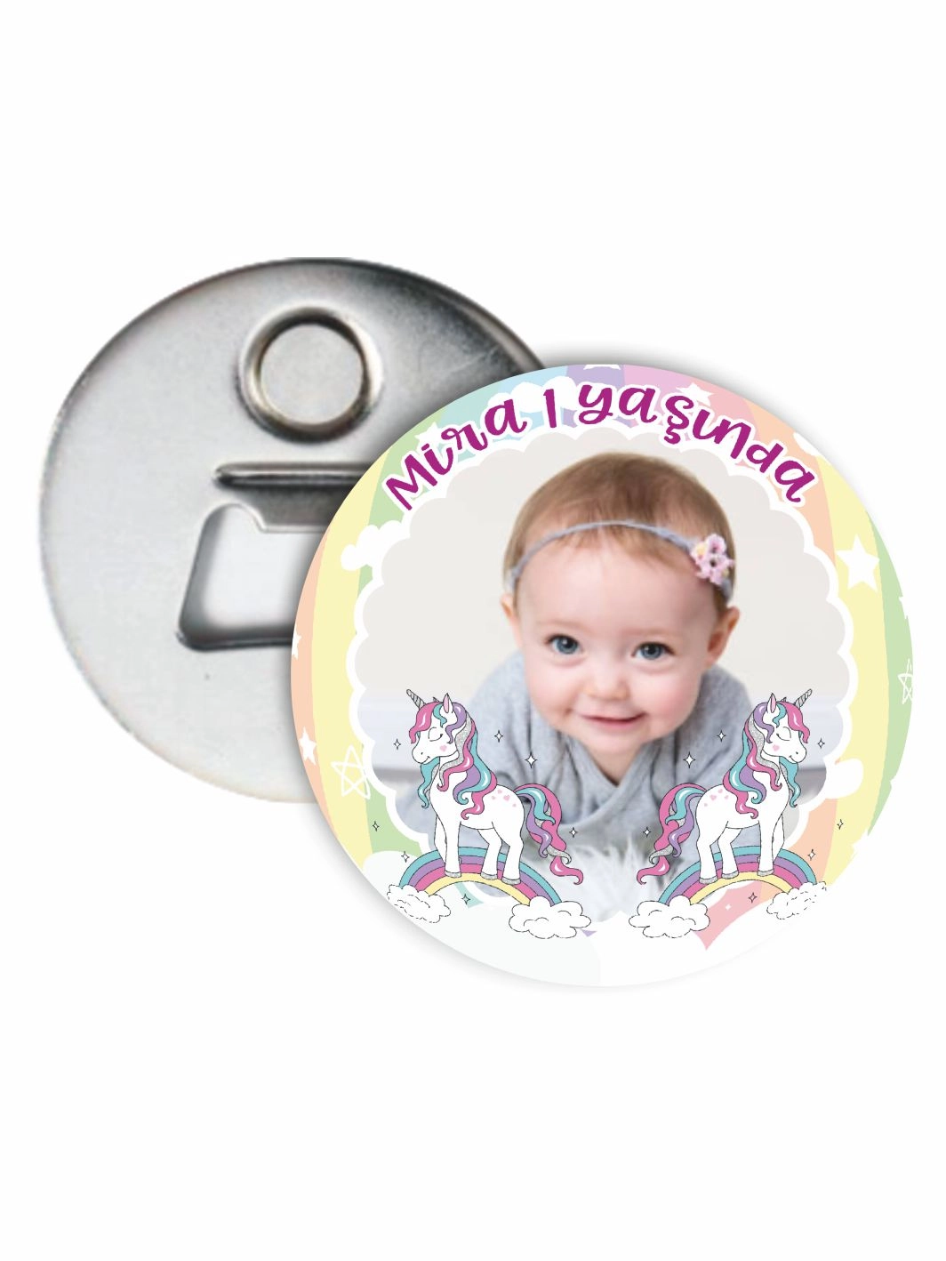 Unicorn Temalı Resimli Doğum Günü Açacak Magnet 58mm Metal Buton Açacak Magnet